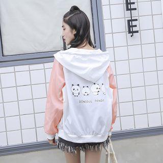 Panda Print Hooded Zip-up Light Jacket