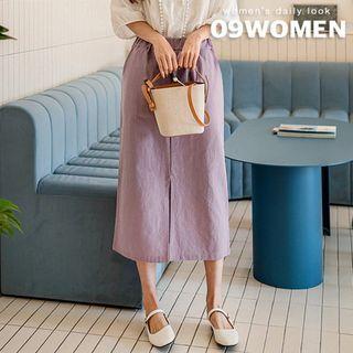 Plus Size Slit-front Long H-line Skirt