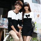 Couple Matching Color Block Long Sleeve T-shirt/ Long Sleeve T-shirt Dress