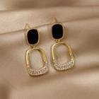 Rhinestone Rectangle Alloy Dangle Earring 1 Pair - Silver Needle - Black & Gold - One Size