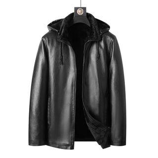 Detachable Hood Faux Leather Zip Jacket