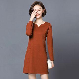 Long-sleeve Plain Mini Dress