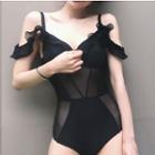 Cold-shoulder Mesh Insert Swimsuit