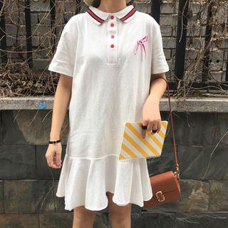 Bow Detail Ruffle Hem Polo Dress