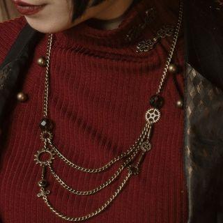 Steampunk Layered Necklace Bronze - One Size