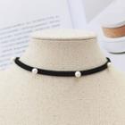 Faux Pearl Accent Choker White Faux Pearl - Black - One Size