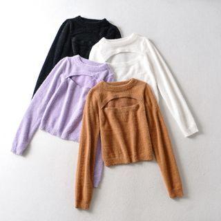 Long Sleeve Cut-out Furry Sweater