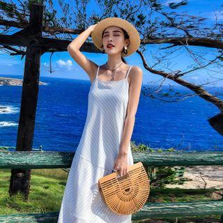 Pinstriped Strappy Chiffon Midi Dress
