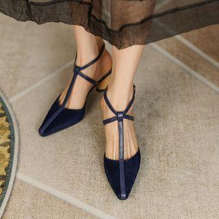 Chunky Heel T-strap Pumps