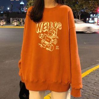 Cartoon Print Sweatshirt Tangerine - One Size