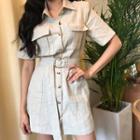 Pocket Detail Single-breasted Playsuit With Belt Khaki - One Size