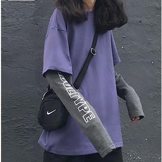 Mock Two-piece Long-sleeve T-shirt / Straight-cut Pants