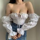 Long-sleeve Off-shoulder Floral Crop Blouse