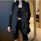 Mock Two-piece Striped Loose-fit Jacket Black - One Size