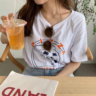 Pizza Print Short-sleeve T-shirt White - One Size