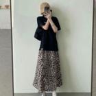Leopard Print A-line Midi Skirt As Shown In Figure - One Size