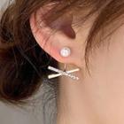 Faux Pearl Rhinestone Cross Earring 1 Pair - 925 Silver - One Size
