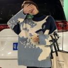 Patterned Loose-fit Sweater Blue & Gray & Beige - One Size