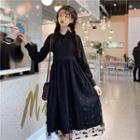 Long-sleeve Maxi Lace Dress Black - One Size