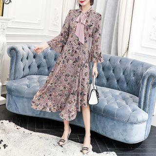 Bell Sleeve Floral Asymmetric Hem Dress