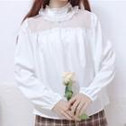 Rabbit Embroidered Lace Trim Blouse White - One Size