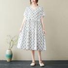 Dotted Drawstring-waist Midi A-line Dress