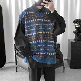 Pattern V-neck Vest