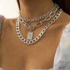 Set: Rose Pendant Alloy Choker + Chunky Chain Alloy Necklace + Alloy Choker Set - 1802 - Silver - One Size