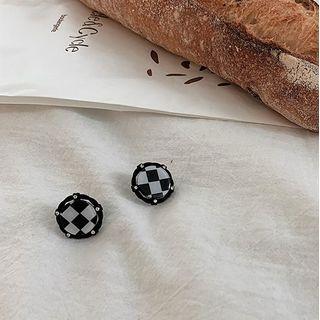 Checker Alloy Earring 1 Pair - Black - One Size