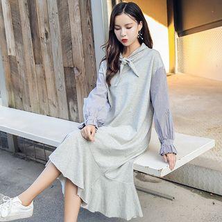 Mock Two-piece Striped Panel Midi Dress