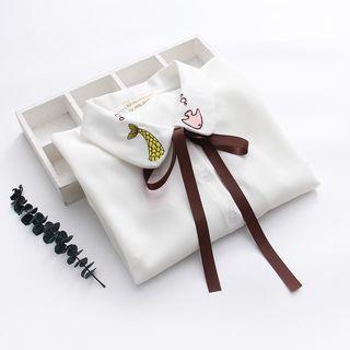 Embroidered Tie-neck Shirt