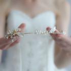Wedding Rhinestone Faux Pearl Branches Headpiece Light Gold - One Size