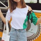 Two-tone Cutout Short-sleeve T-shirt