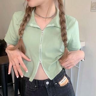 Short-sleeve Zip Plain T-shirt