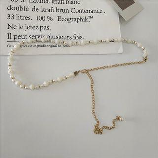 Faux Pearl Chain Belt White & Gold - One Size