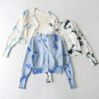 Lantern-sleeve Tie-dyed Cardigan