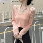 Mock Two-piece Long-sleeve Halter T-shirt