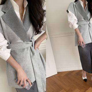 Cap-sleeve Open-front Jacket With Sash
