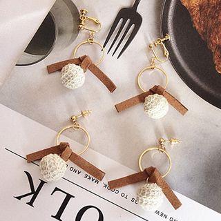 Faux Suede Bow Woolen Ball Dangle Earring