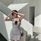 Spaghetti Strap Lace Trim Leopard Print Slit-hem Bodycon Dress Dress - One Size