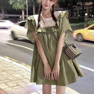 Short-sleeve Ruffle Mini Smock Dress