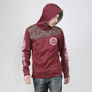 Printed Camouflage-panel Zip-detail Hoodie (plum)