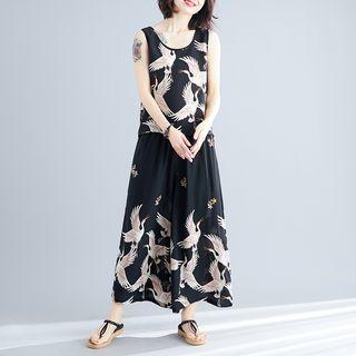 Set : Print Tank Top + Print Wide-leg Pants