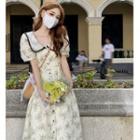 Short-sleeve Collar Floral Button-up Midi A-line Dress