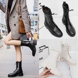 Low-heel Lace-up Mid-calf Boots