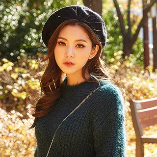 Crew-neck Furry Rib-knit Sweater