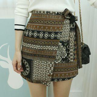 Patterned Band-waist Wrap Skirt