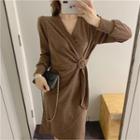 V-neck Buckled Wrap Dress