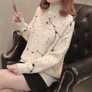 Mock-neck Star Long-sleeve Knit Top