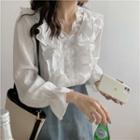 Plain V Neck Lace Long Sleeve Shirt